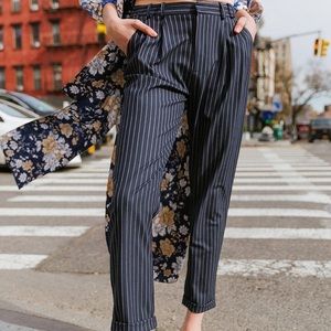 UO Light Before Dark Blue Pinstripe Pleated Pant
